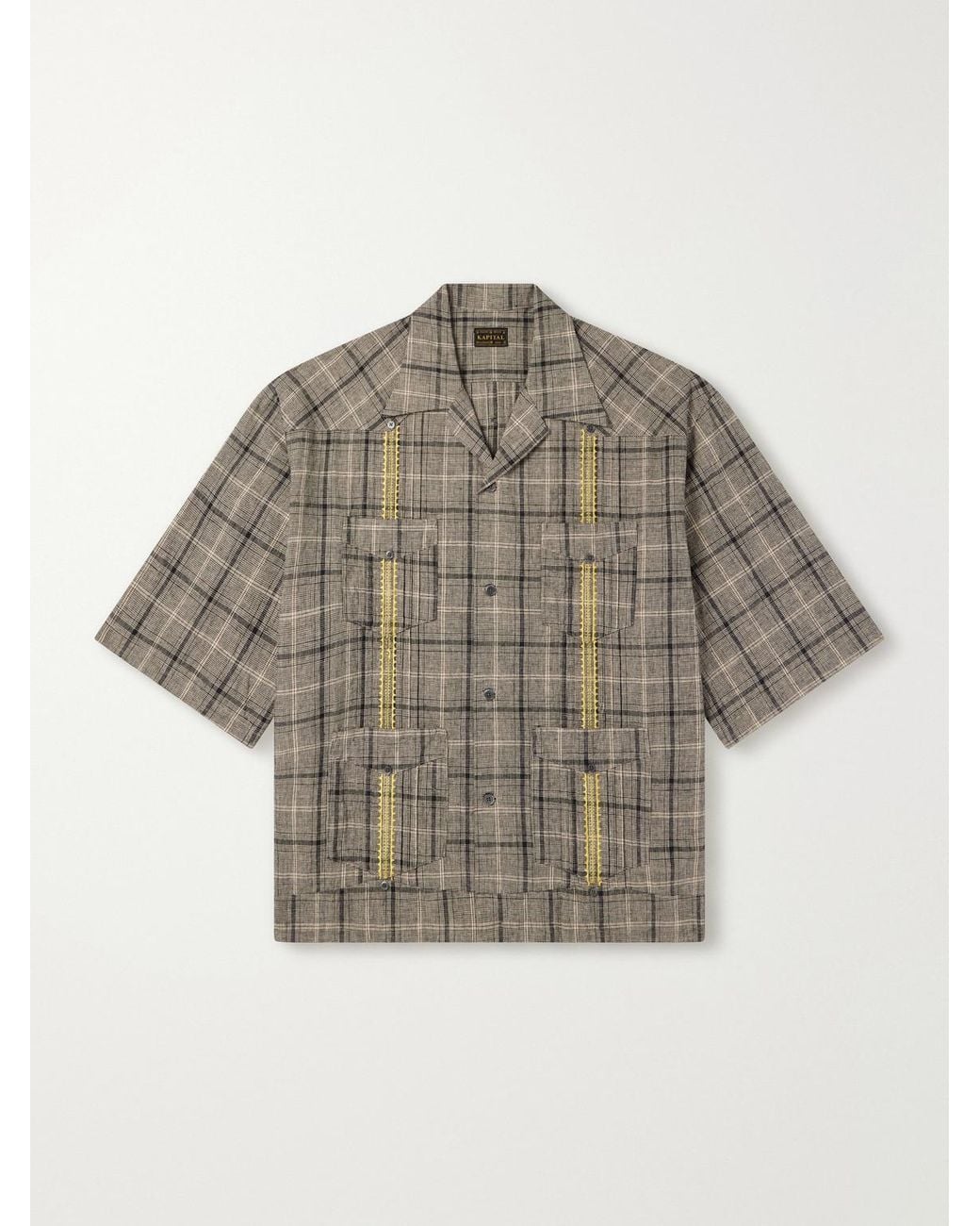Kapital Gray Glen Embroidered Checked Linen And Cotton-blend Shirt for men