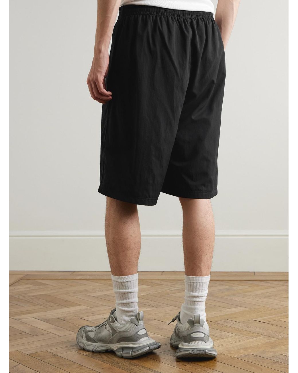Balenciaga Black Wide-Leg Logo-Embroidered Shell Shorts for men