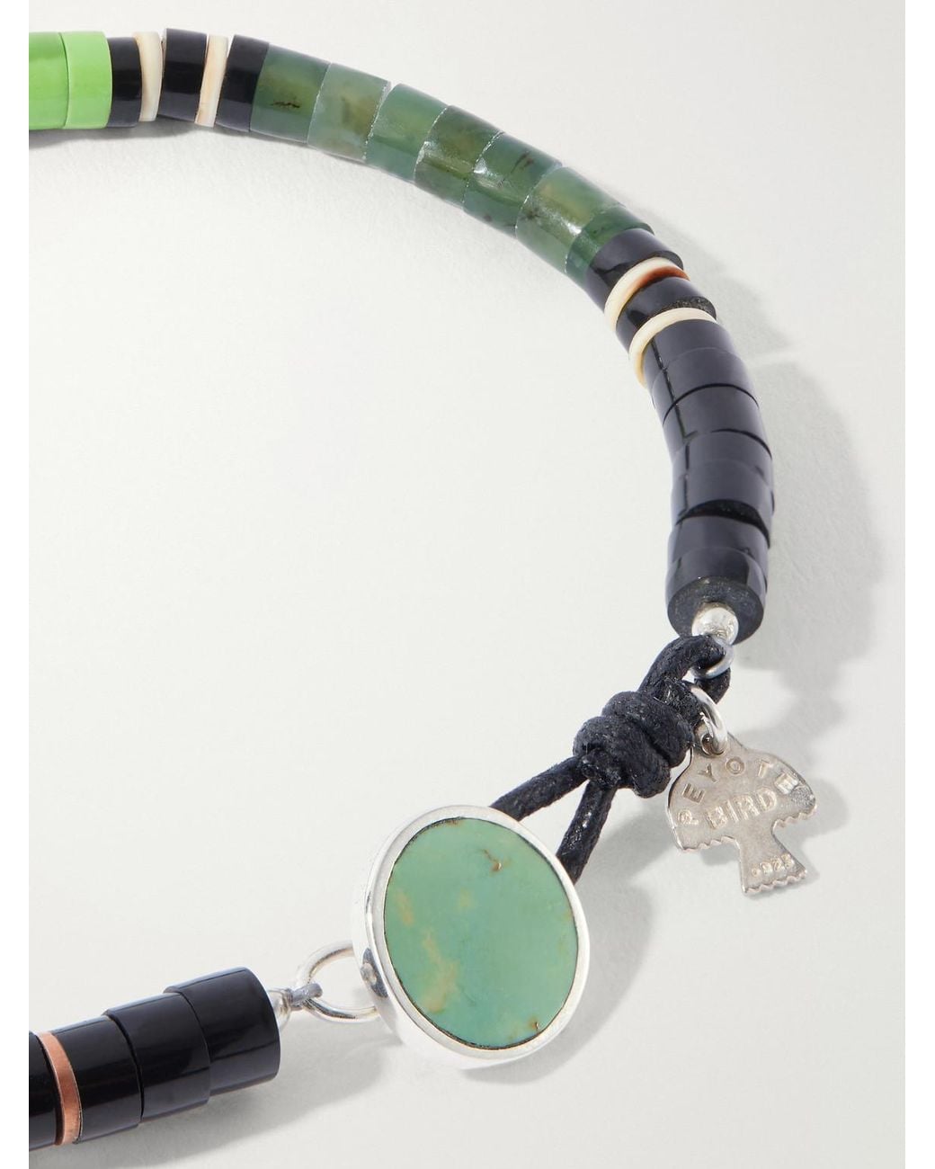 Peyote Bird Green Orilla Verde Sterling Multi-Stone Bracelet for men