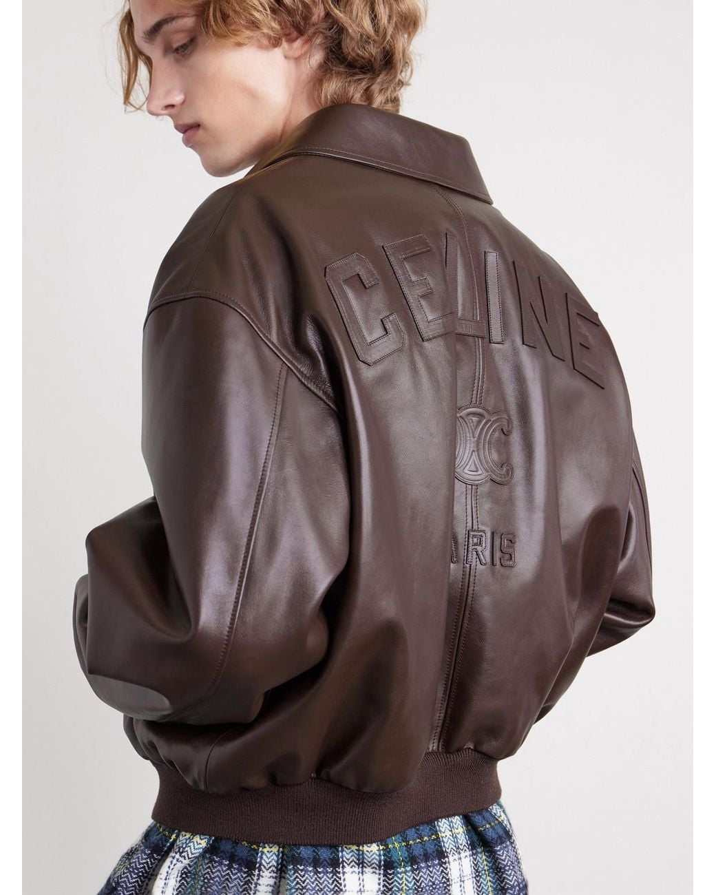Leather Blouson Jacket di Céline in Brown da Uomo
