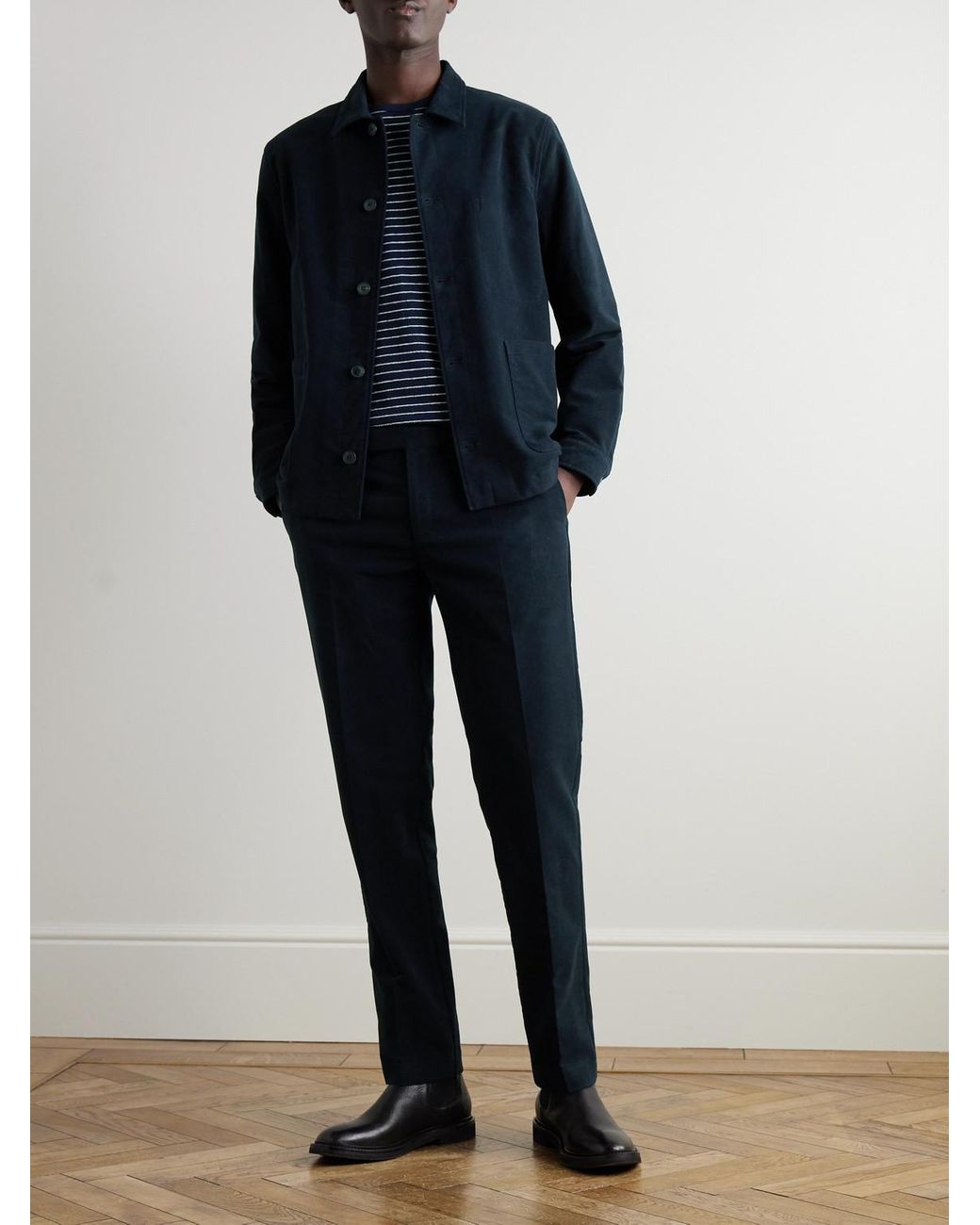 Sunspel Blue Cotton-Blend Moleskin Shirt Jacket for men