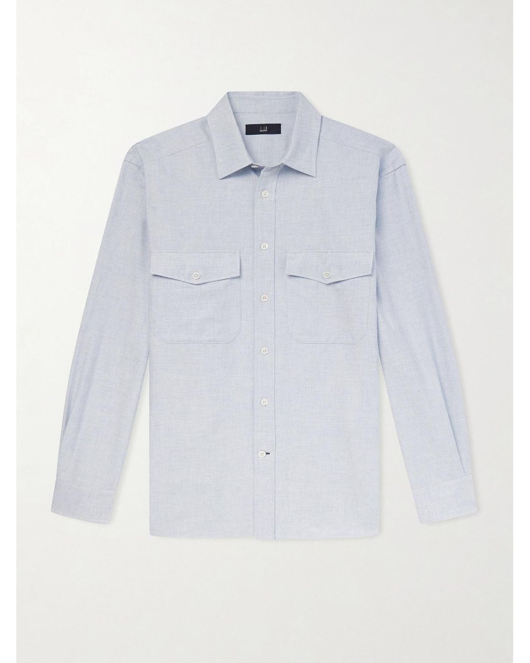 Micro-Checked Cotton And Cashmere-Blend Shirt di Dunhill in White da Uomo