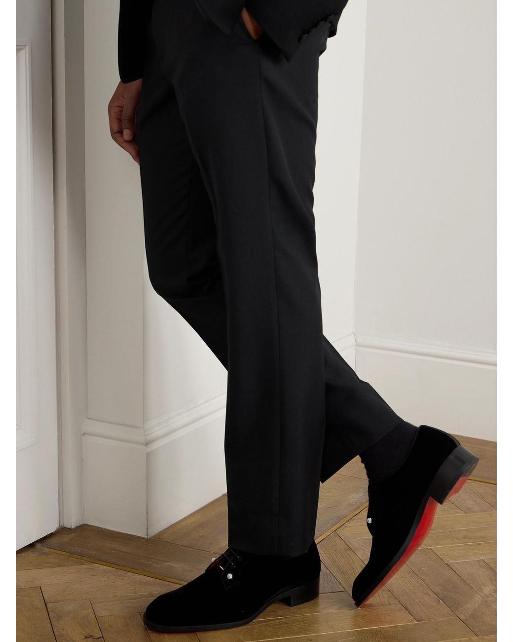 Christian Louboutin Black Chambeliss Night Velvet Derby Shoes for men
