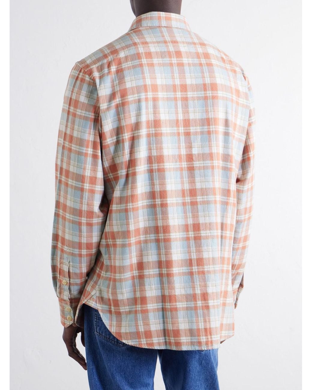 Drake's Pink Checked Brushed Cotton-Flannel Shirt for men