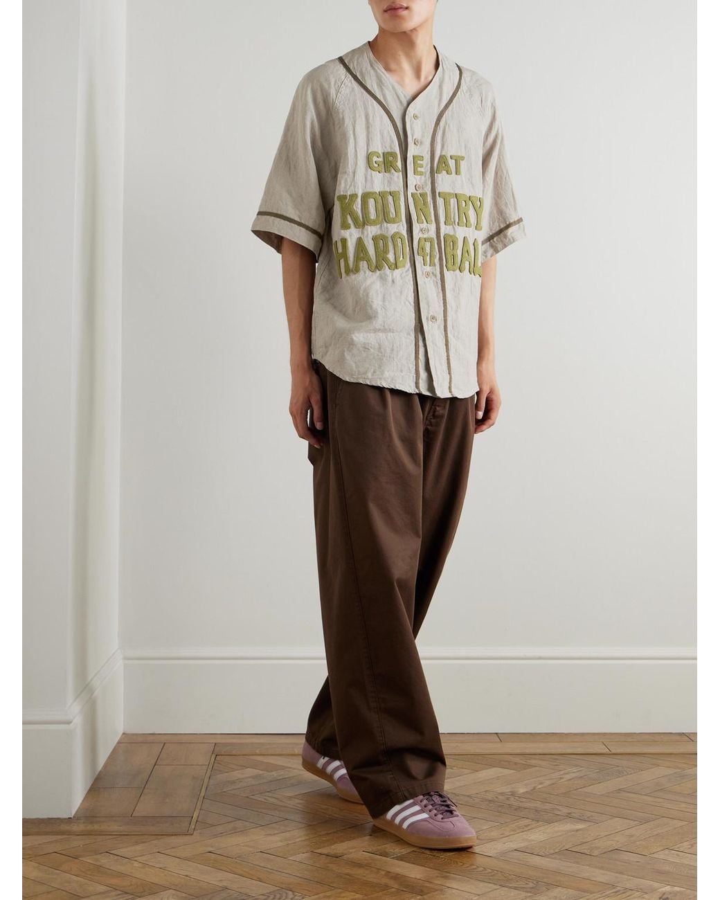 Kapital Natural Great Kountry Grosgrain- And Felt-Trimmed Logo-Appliquéd Linen Shirt for men