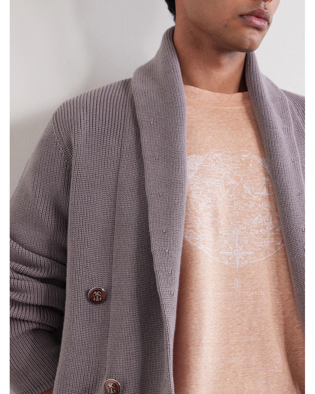 Brunello Cucinelli Natural Logo-Print Cotton-Jersey T-Shirt for men