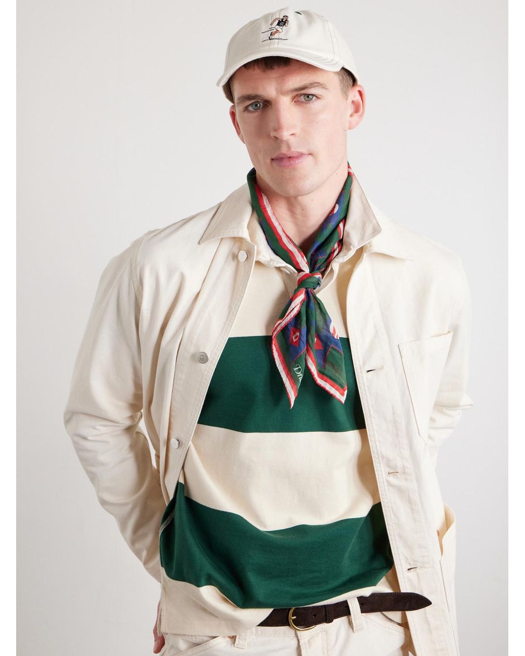 Drake's Natural Embroidered Cotton-twill Cap for men