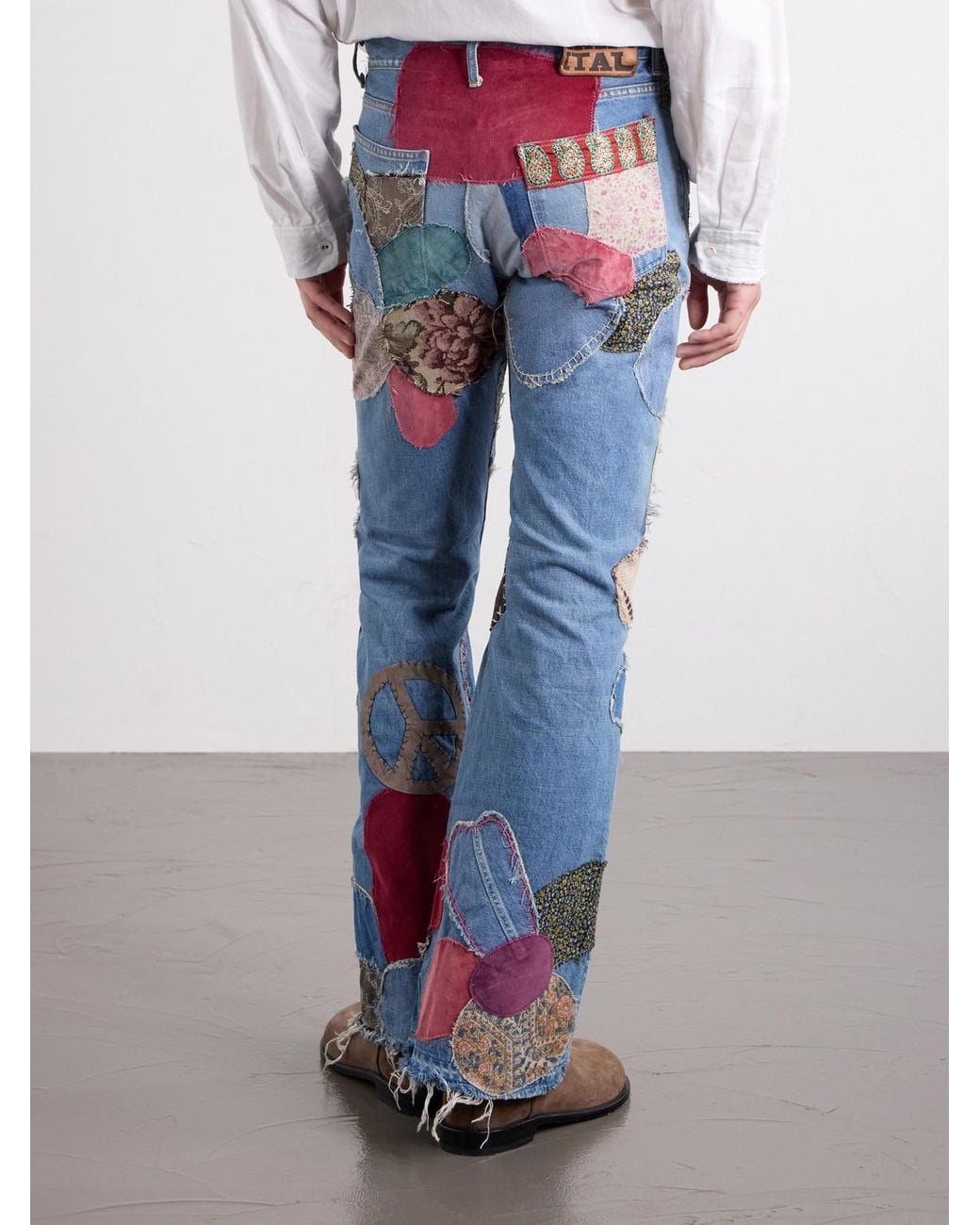 Kapital Blue Rat Flared Patchwork Frayed Jeans for men