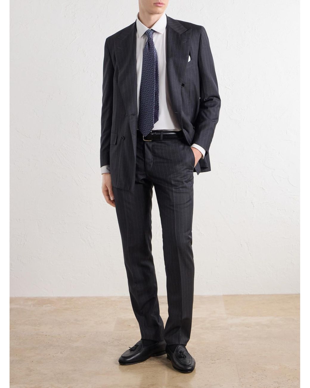 Kiton Blue Straight-Leg Pinstriped Wool Suit Trousers for men