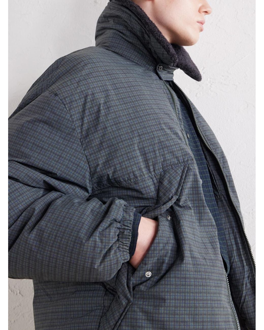 A Kind Of Guise Blue Esca Checked Cotton, Alpaca And Mohair-Trimmed Shell Down Jacket for men