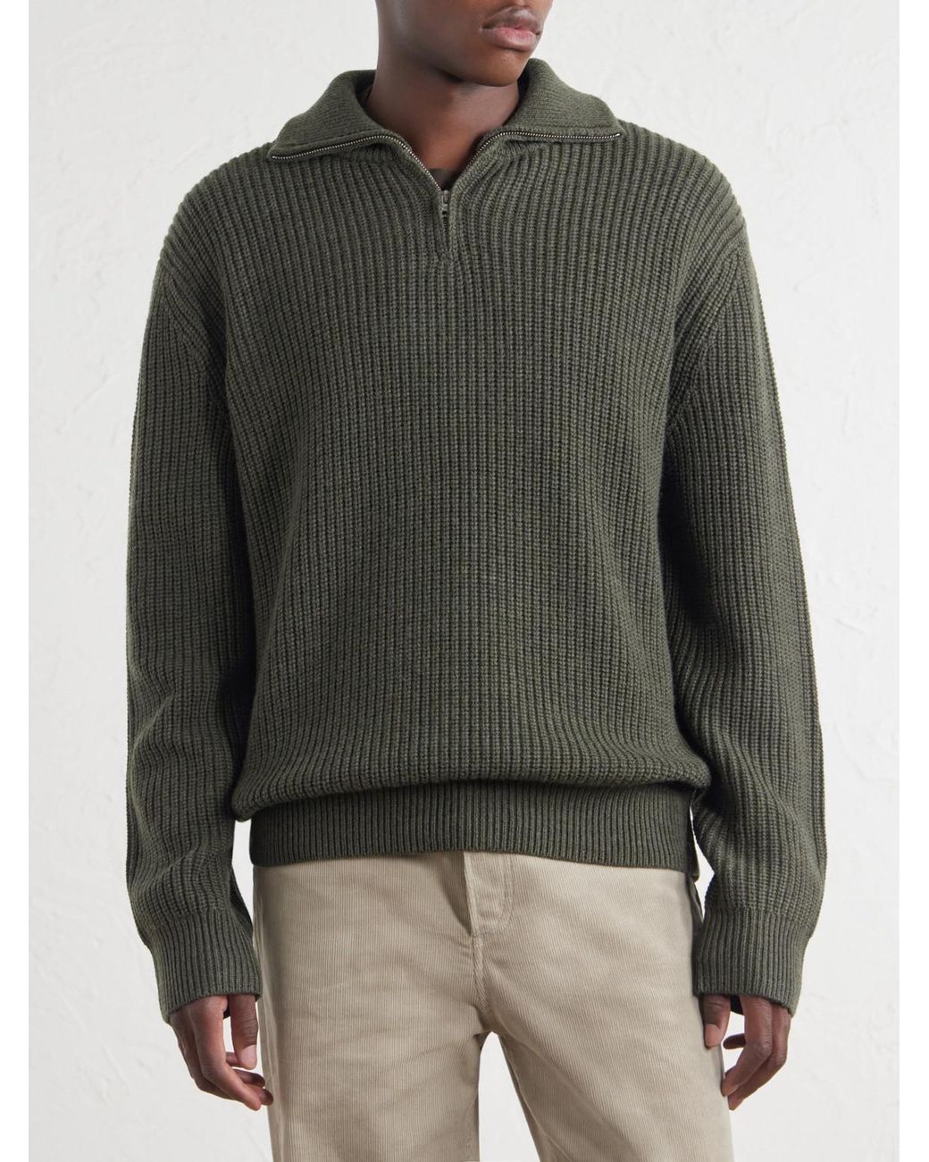 A.P.C. Green Virgin Wool Half-Zip Sweater for men