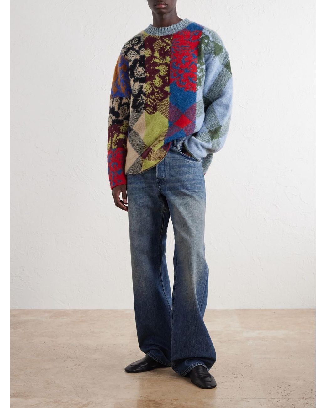 Dries Van Noten Blue Patchwork Wool-Blend Sweater for men
