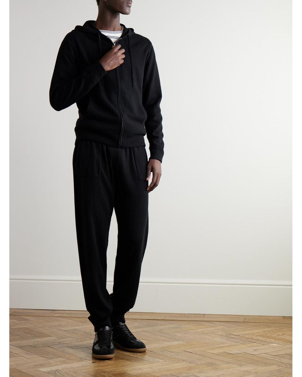 Mr P. Black Tapered Wool And Cashmere-Blend Sweatpants for men
