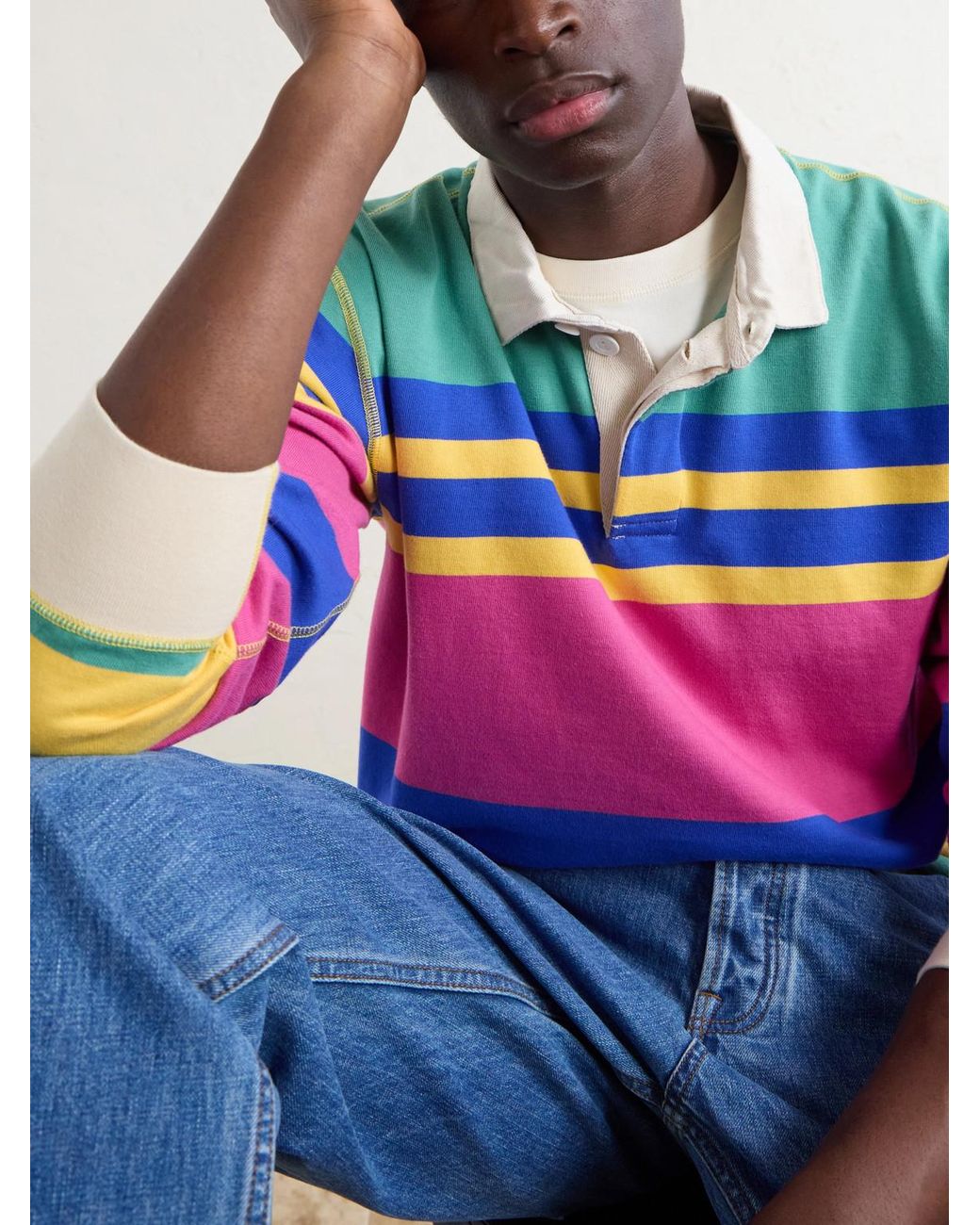 Drake's Multicolor Striped Cotton-Jersey Polo Shirt for men