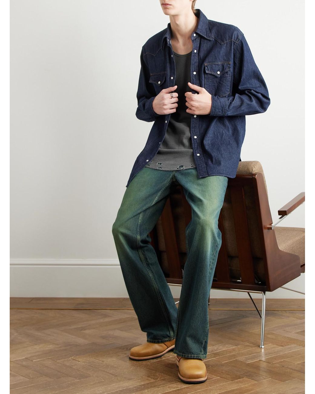 Kapital Blue Husky Denim Western Shirt for men