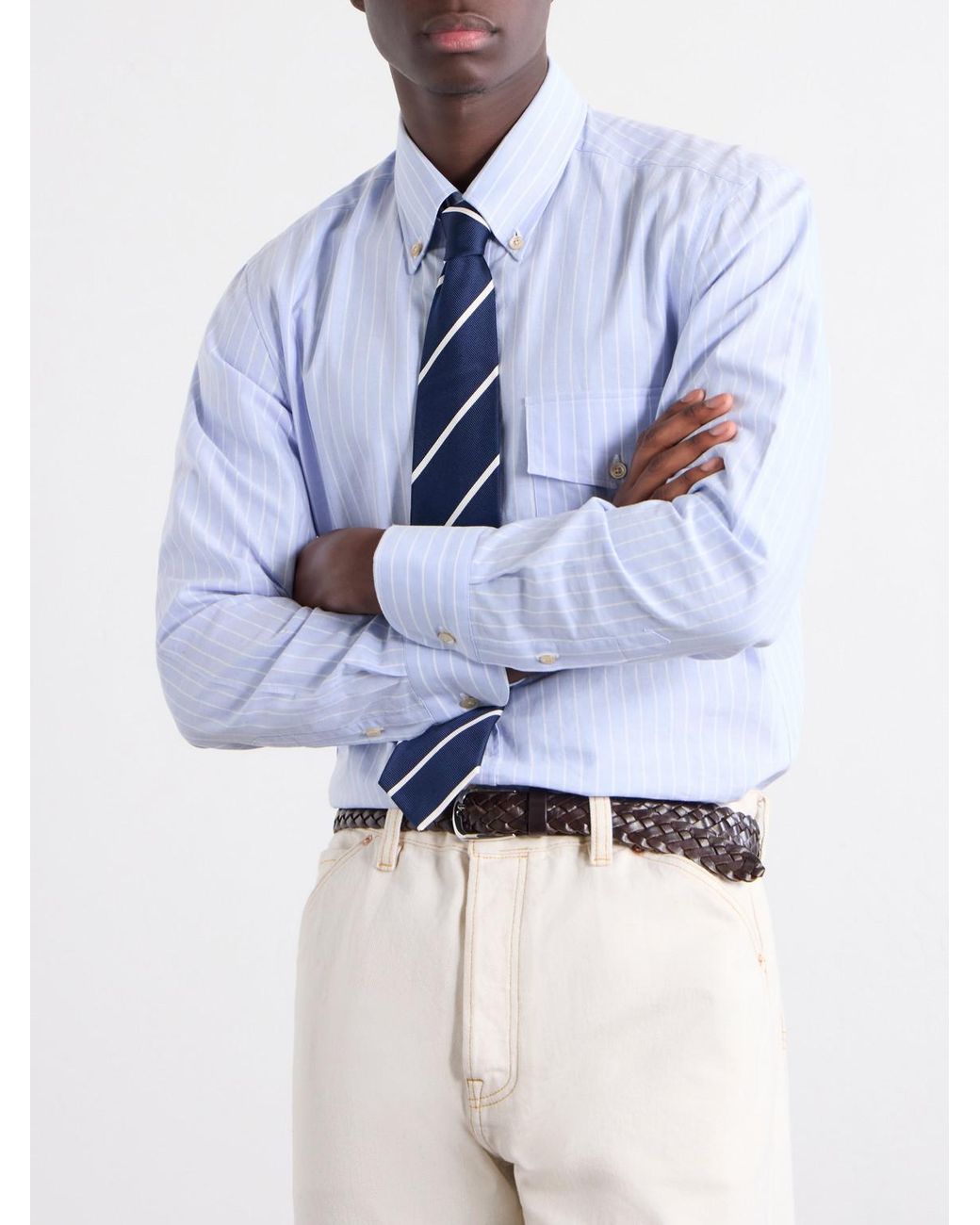 Drake's Blue 7Cm Striped Silk Tie for men