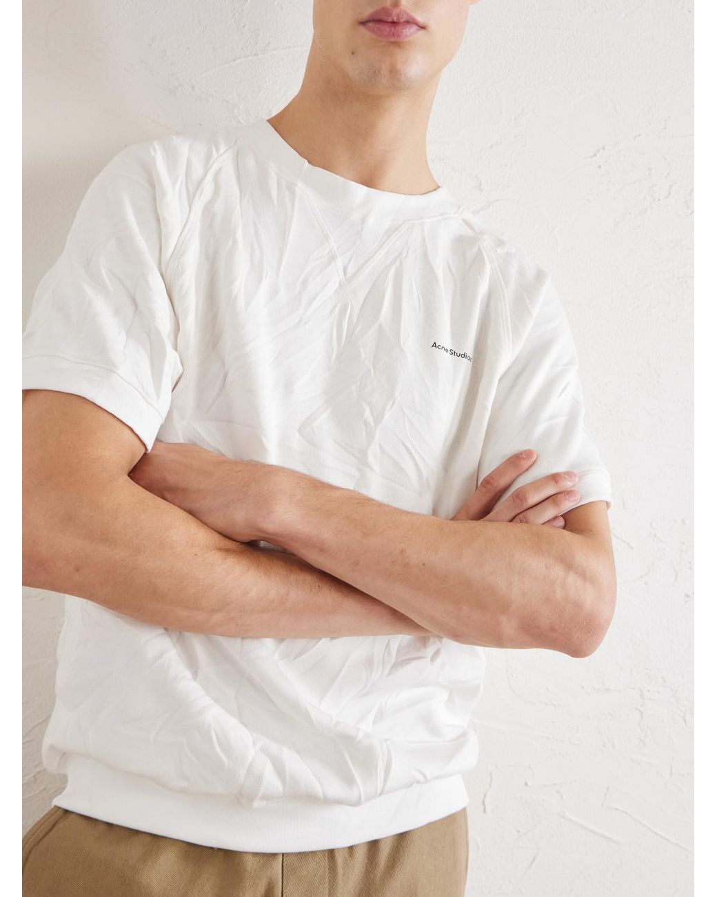 Acne White Fansas Logo-print Crinkled-jersey T-shirt for men