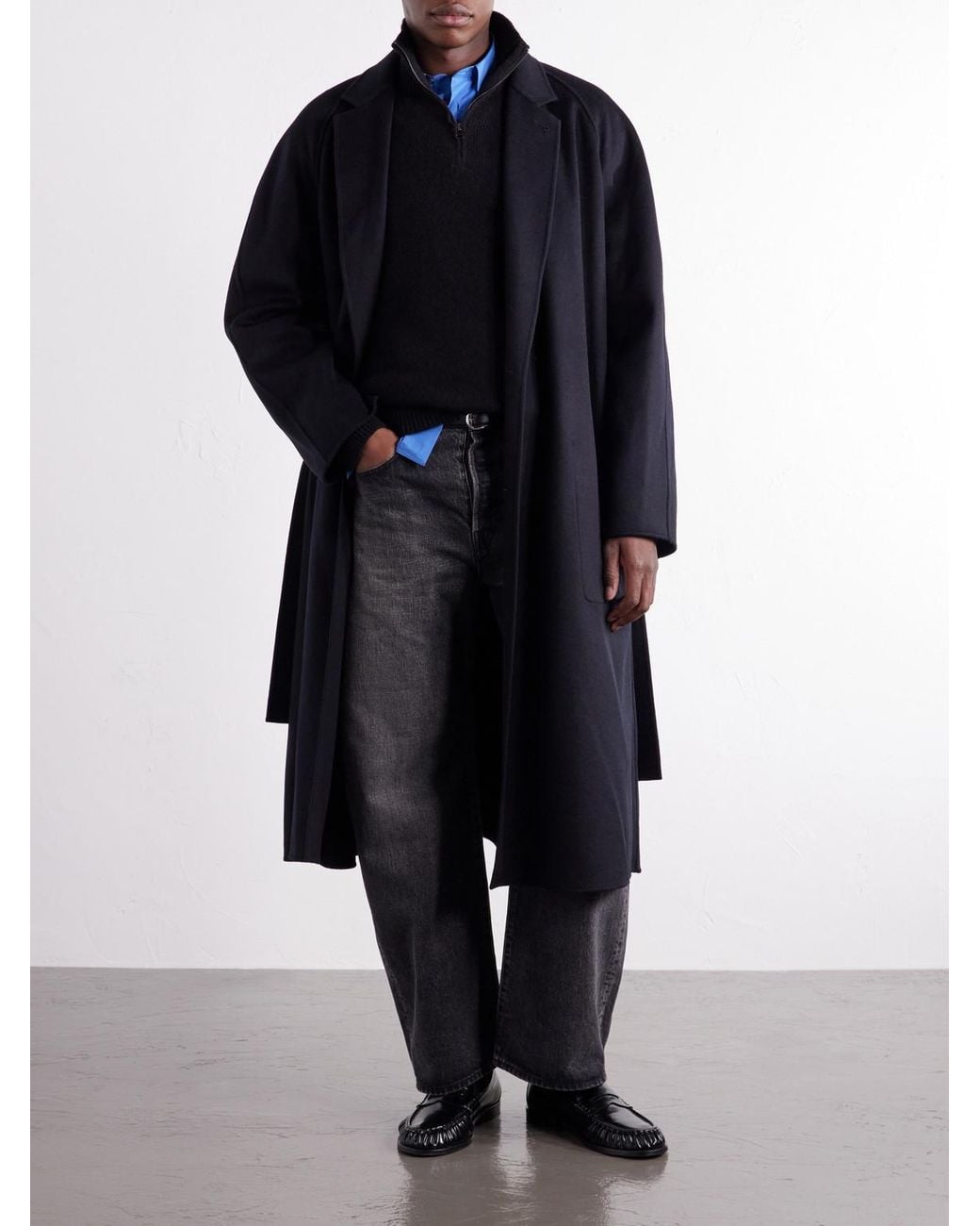 Ssstein Blue Reversible Belted Wool-Blend Coat for men