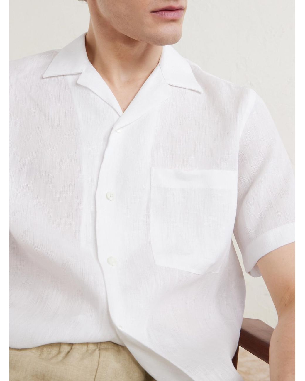 Canali White Camp-Collar Linen Shirt for men