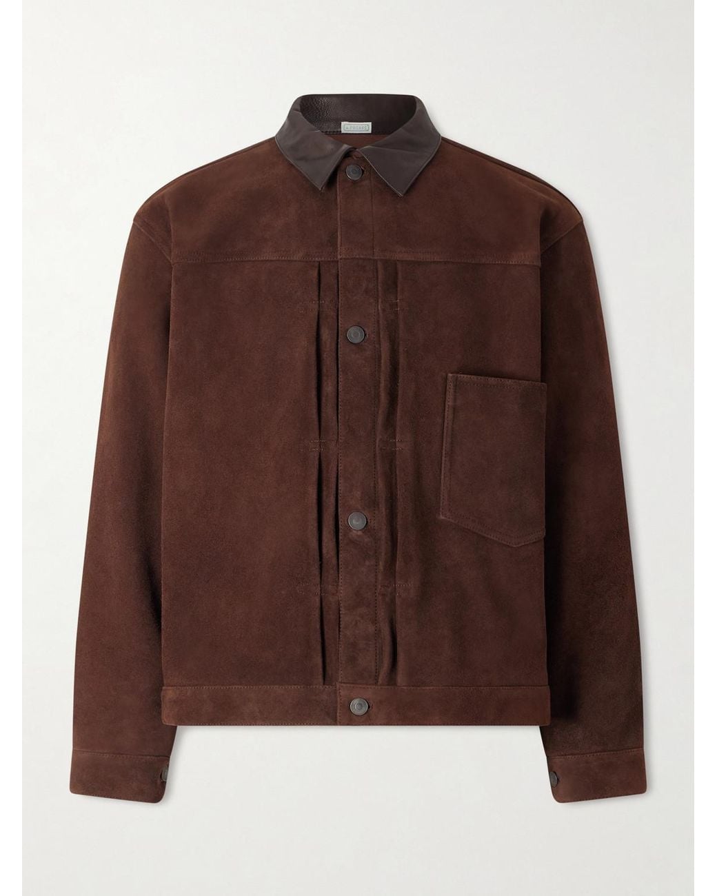 A.PRESSE Brown Leather-Trimmed Suede Jacket for men