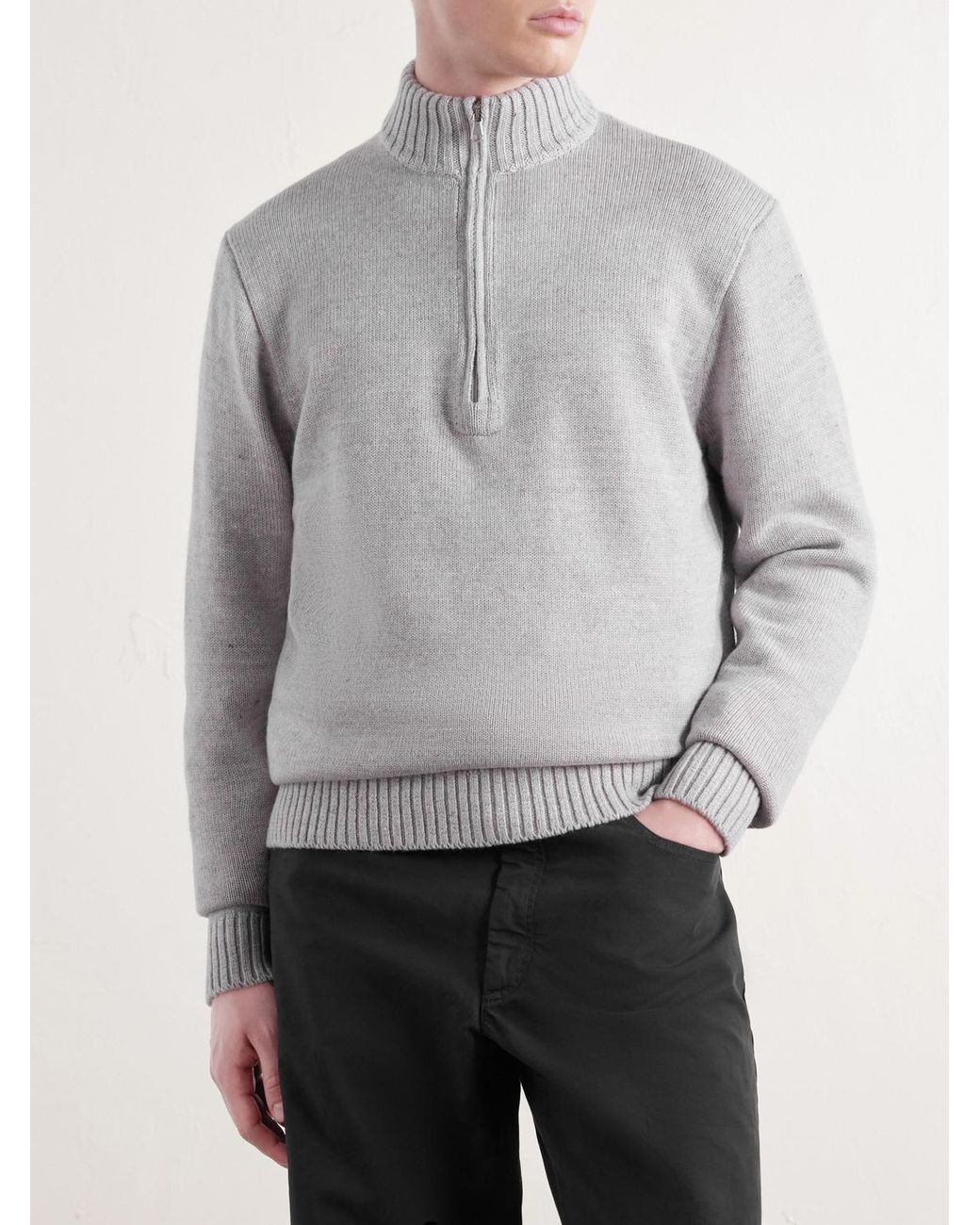 Inis Meáin White Wool And Linen-Blend Half-Zip Sweater for men