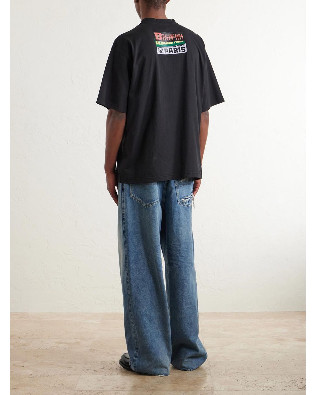 Balenciaga Black Printed Cotton-Jersey T-Shirt for men