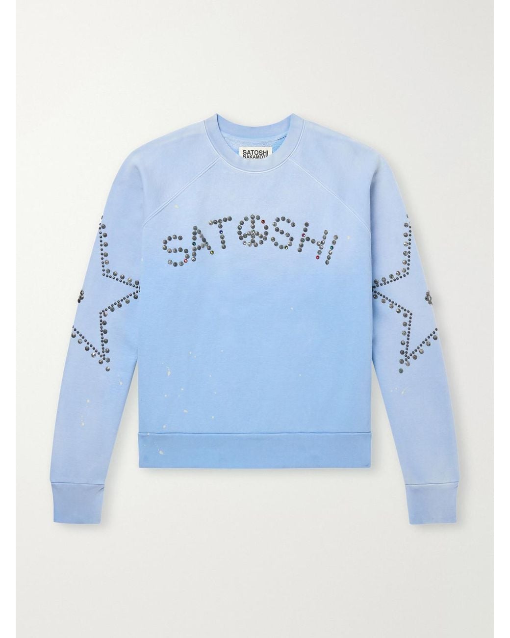 Satoshi Nakamoto Blue Star Stud-Embellished Paint-Splattered Cotton-Jersey Sweater for men