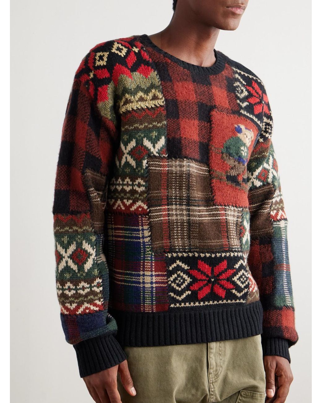 Polo Ralph Lauren Red Patchwork Jacquard-Knit Wool And Cashmere-Blend Sweater for men