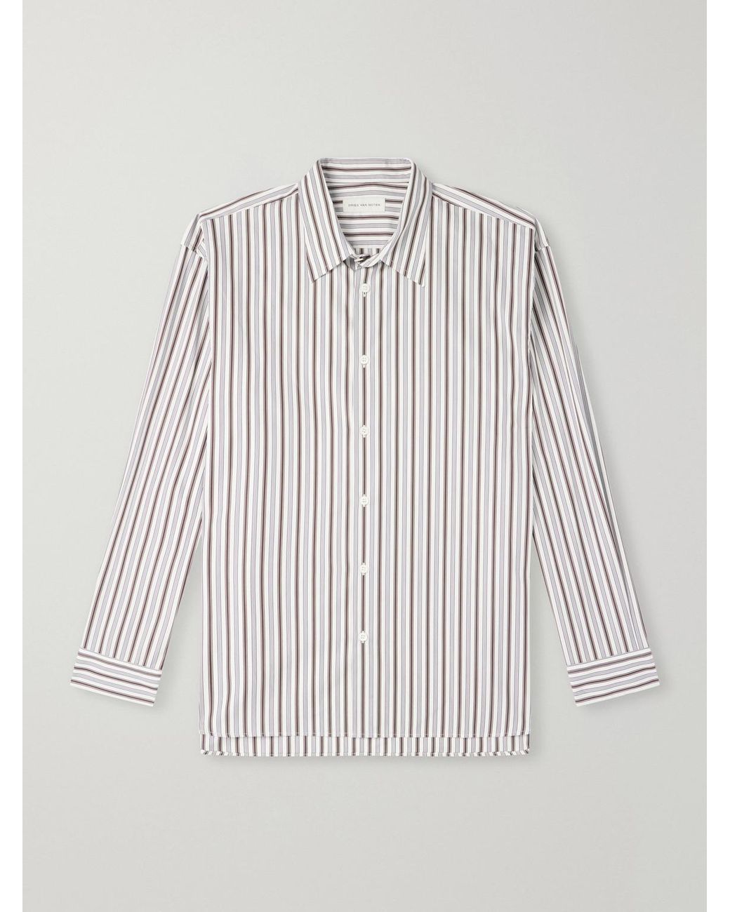Dries Van Noten White Croom Striped Cotton-Poplin Shirt for men