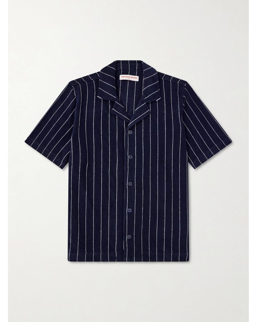 Orlebar Brown Blue Hawkin Stripe Towelling Cotton Shirt for men