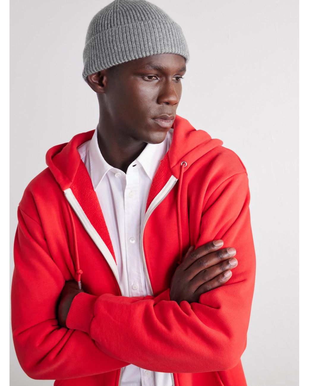 Totême Gray Cashmere Ribbed Beanie for men
