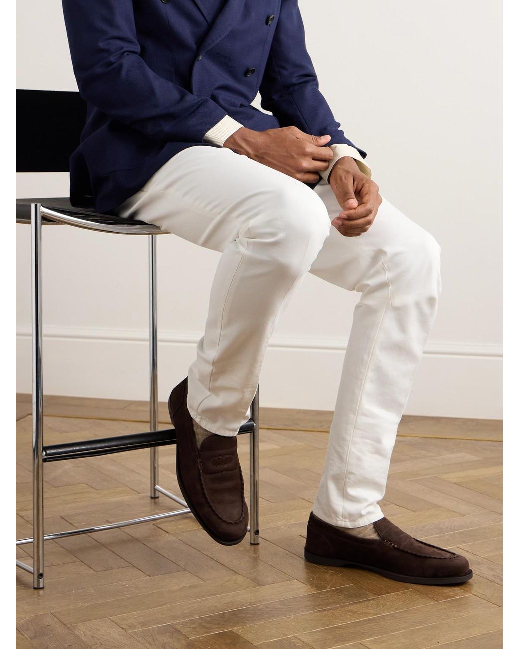 John Lobb White Pace Full-grain Nubuck Loafers for men