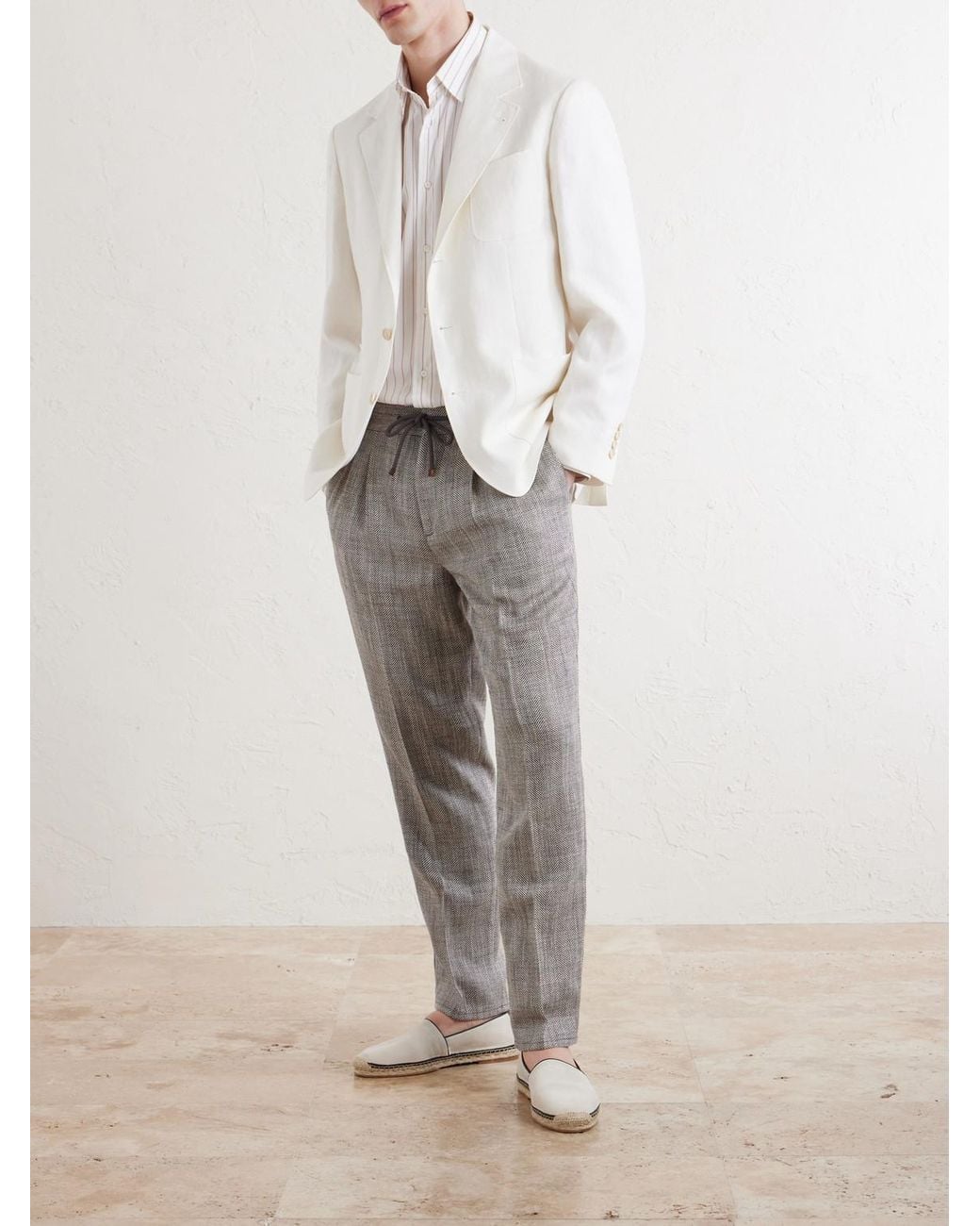 Brunello Cucinelli White Linen Blazer for men