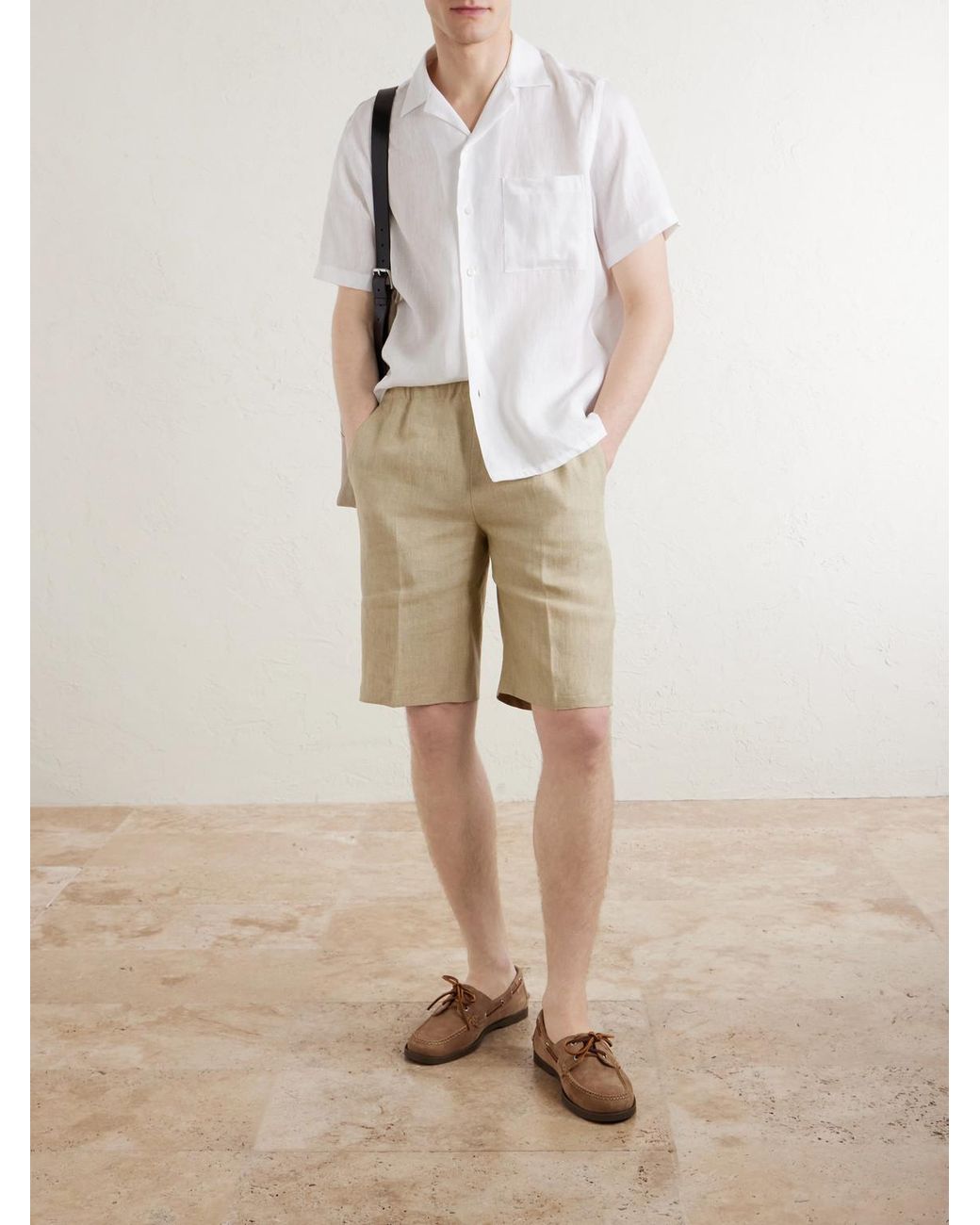 Canali White Camp-Collar Linen Shirt for men
