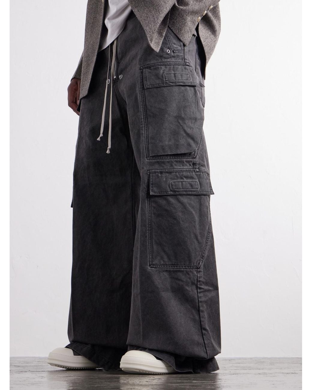 Rick Owens Gray Jumbo Belas Wide-Leg Cotton-Canvas Cargo Trousers for men