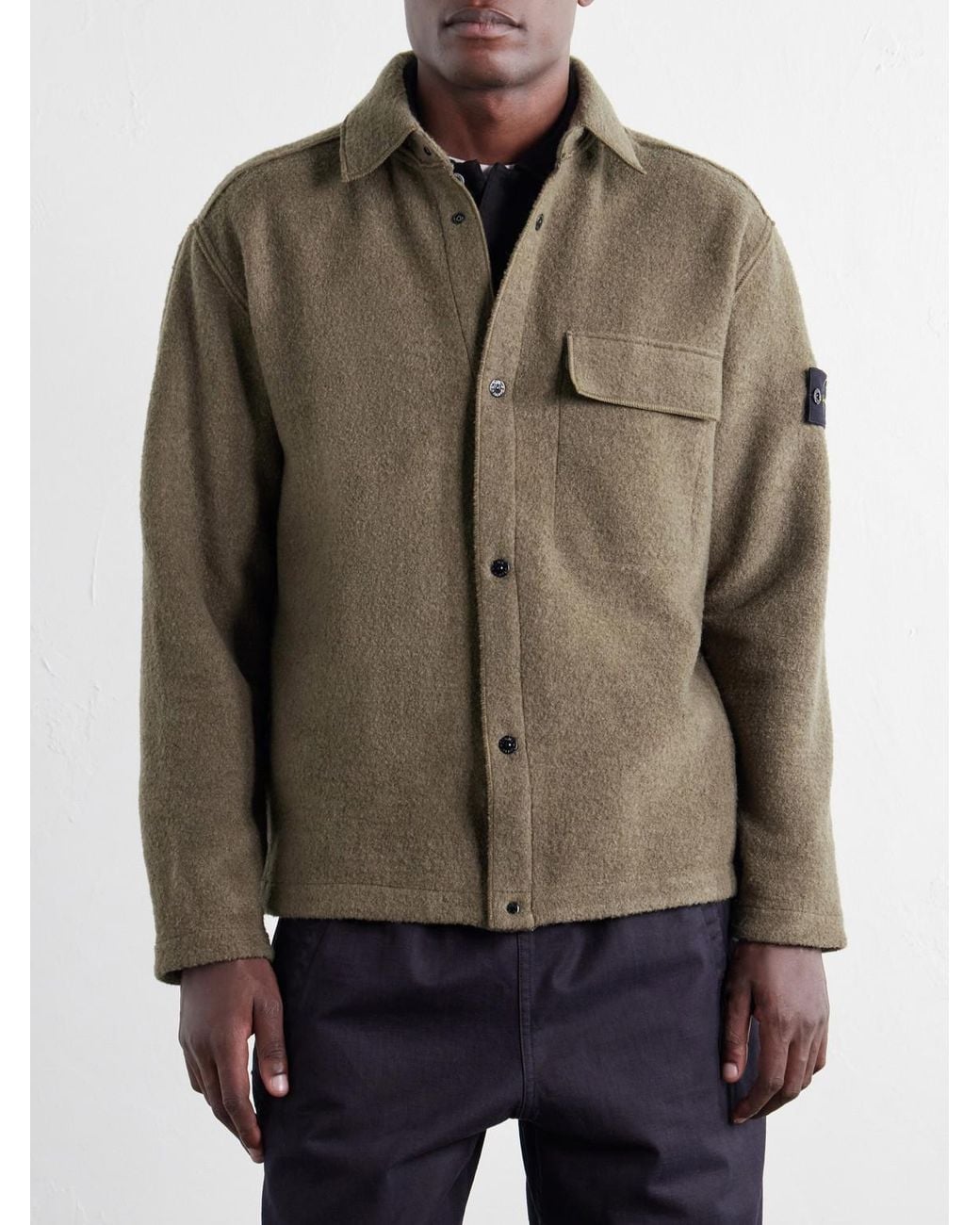 Stone Island Green Micro Bouclé Overshirt for men