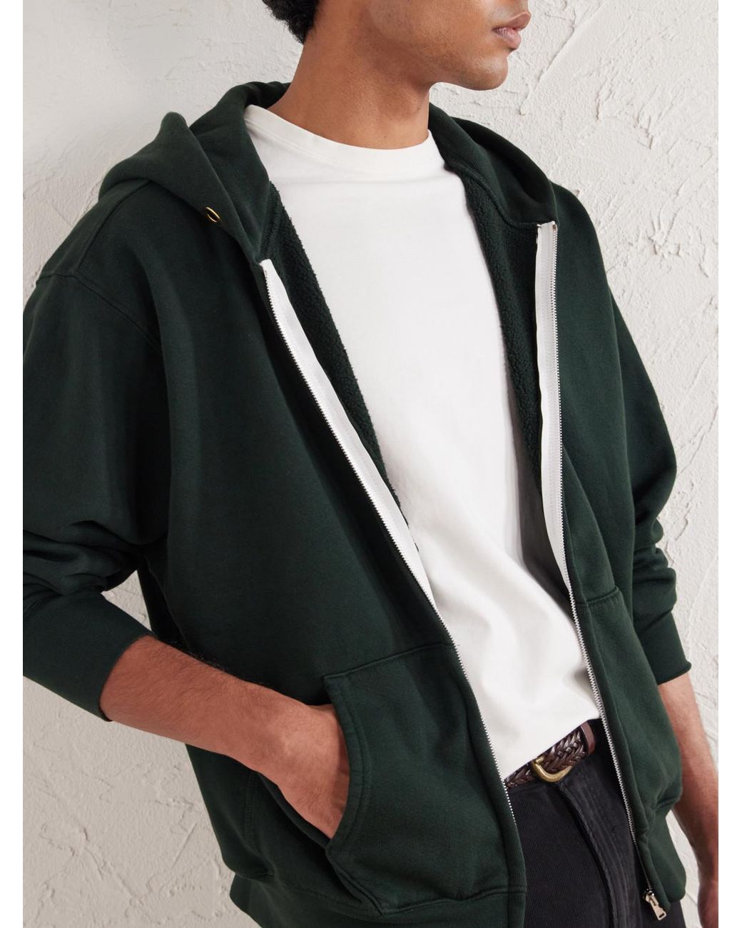 Les Tien Green Garment-Dyed Cotton-Jersey Zip-Up Hoodie for men