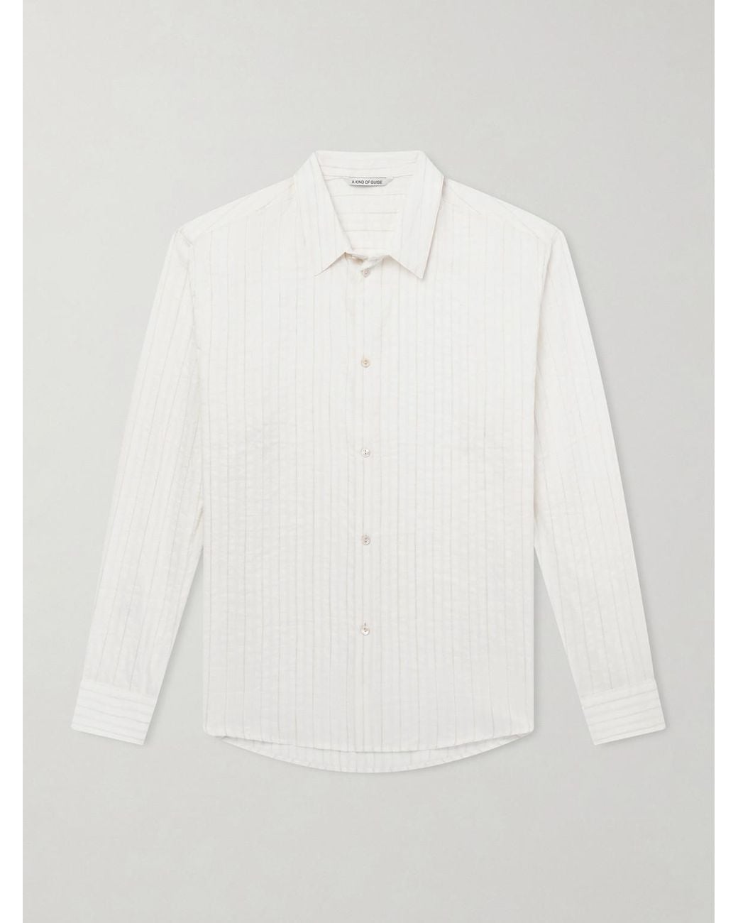 A Kind Of Guise White Fulvio Pinstriped Cotton, Silk And Linen-Blend Shirt for men