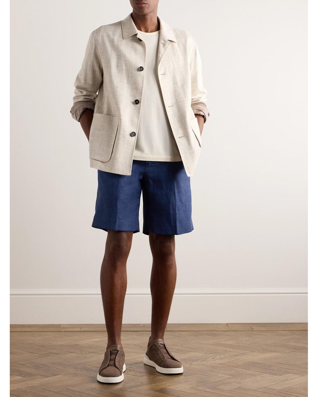 Zegna Blue Straight-Leg Oasi Linen Shorts for men