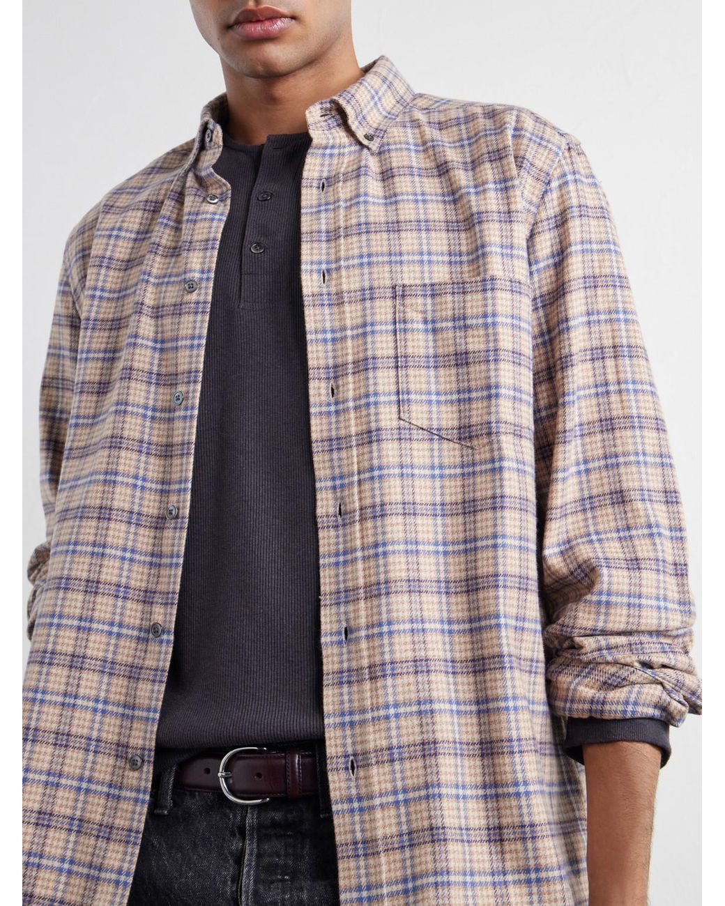 Portuguese Flannel Pink Cedar Checked Cotton-Flannel Shirt for men
