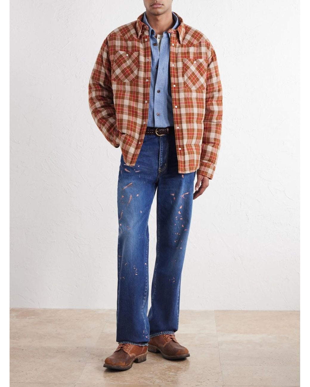 Visvim Brown Kerchief Checked Wool And Linen-Blend Down Jacket for men