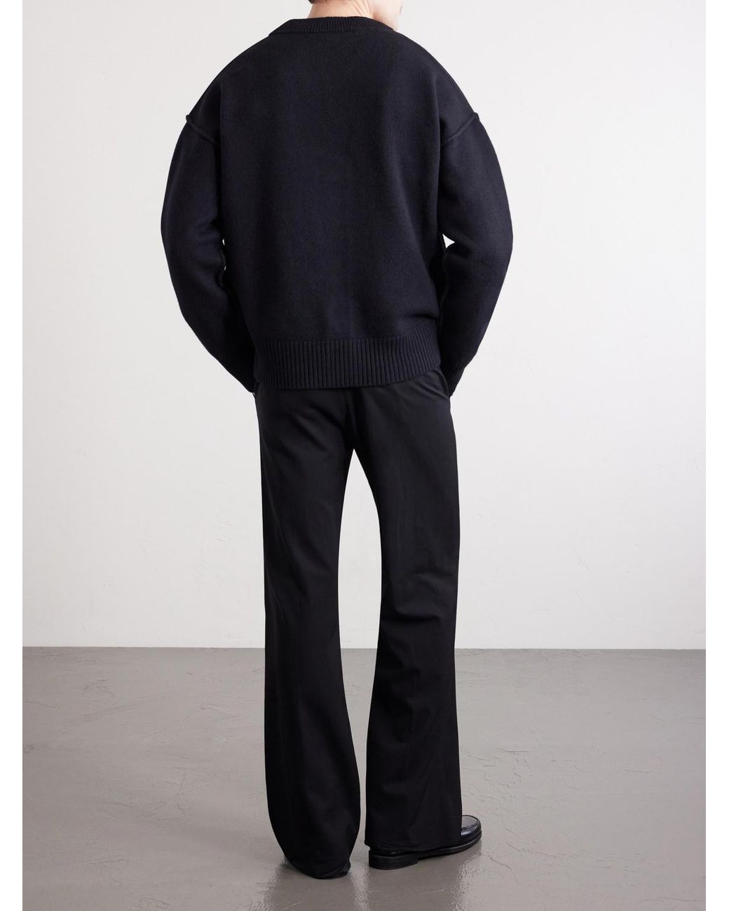AMI Black Logo-Intarsia Virgin Wool Cardigan for men