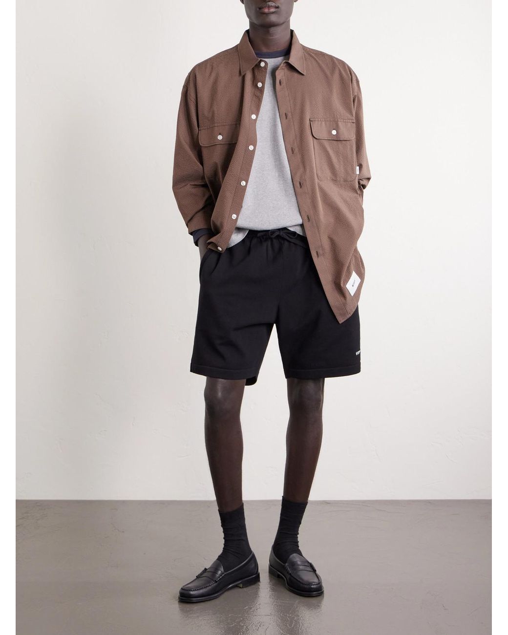 (w)taps Brown Checked Seersucker Shirt for men