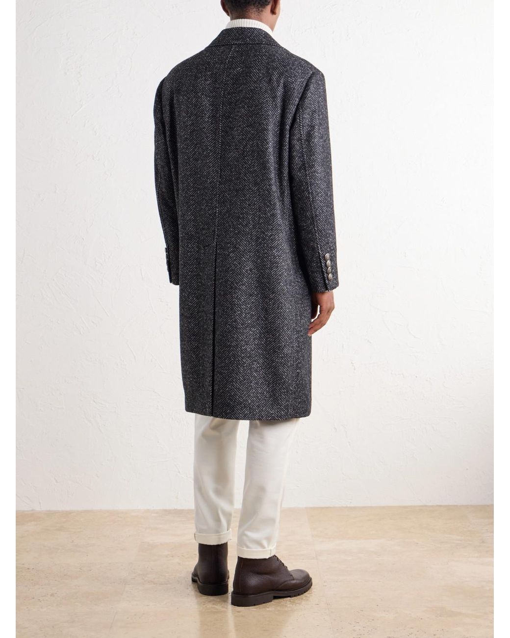 Brunello Cucinelli Blue Herringbone Twill Coat for men