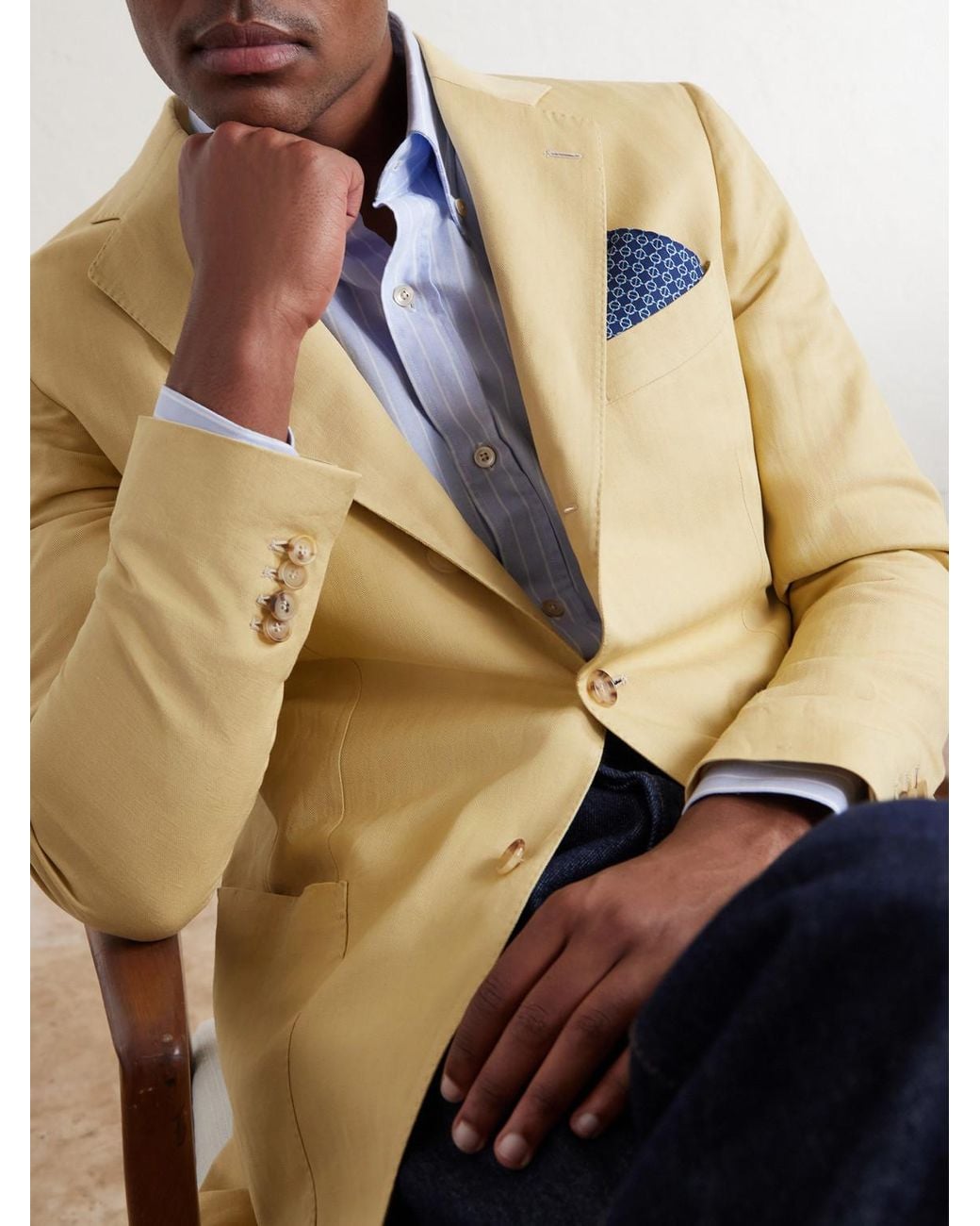 De Petrillo Blue Printed Silk-Twill Pocket Square for men