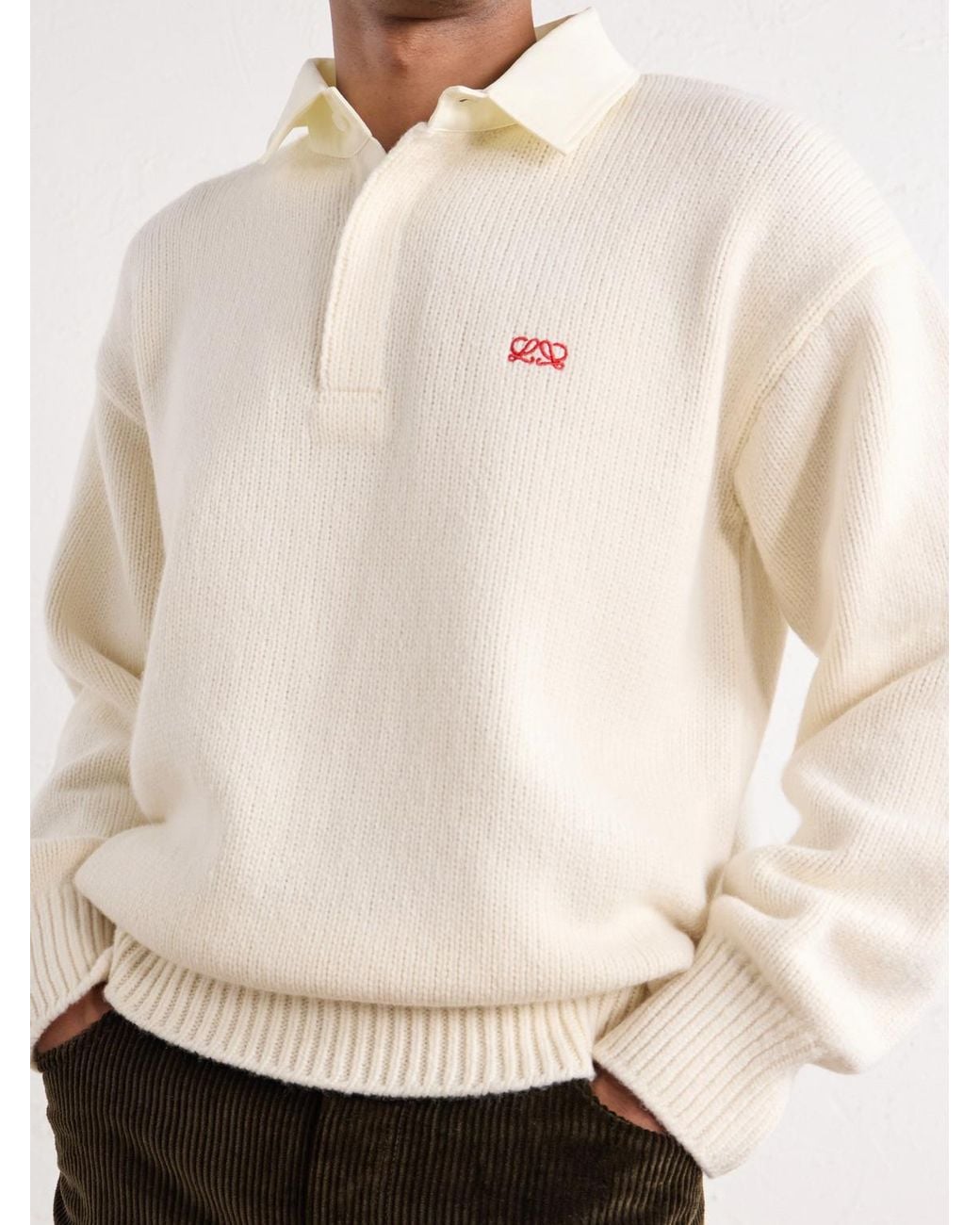Loewe Natural Anagram-embroidered Cotton Twill-trimmed Wool-blend Polo Sweater for men