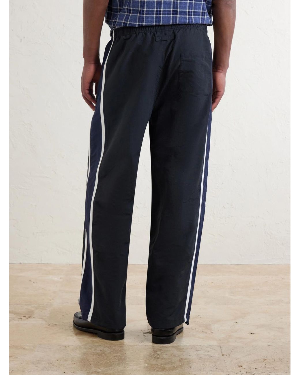 Aimé Leon Dore Blue Straight-Leg Logo-Embroidered Striped Shell Sweatpants for men
