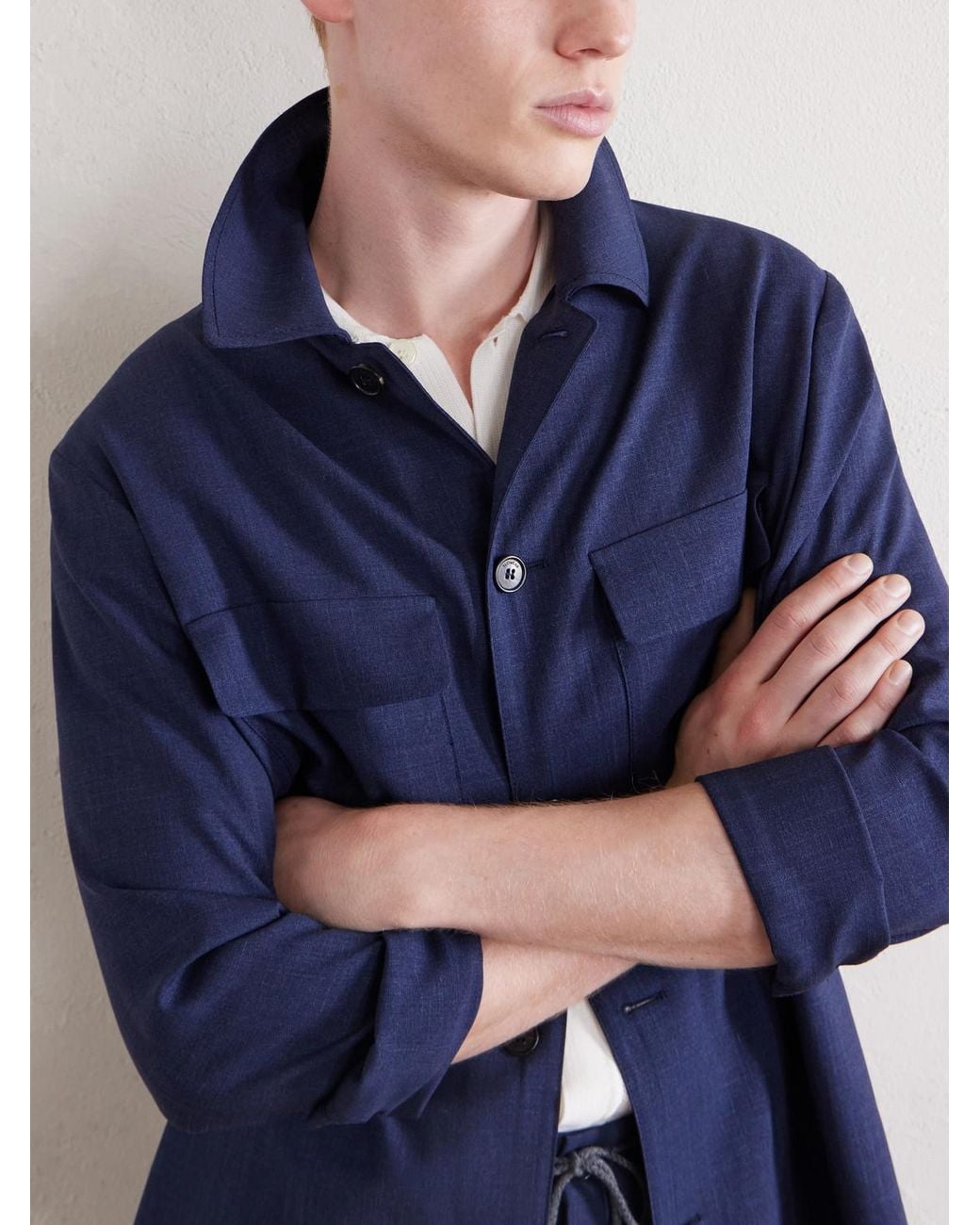 Slowear Blue Wool, Silk And Linen-Blend Overshirt for men