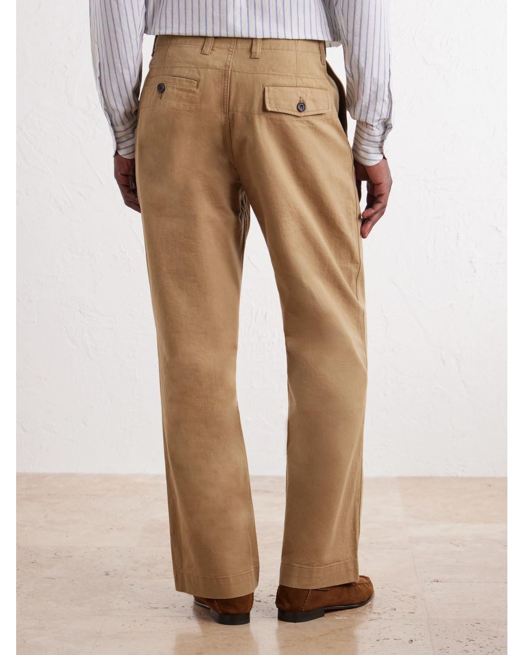 Drake's Natural Officer Chino Wide-Leg Cotton-Twill Trousers for men