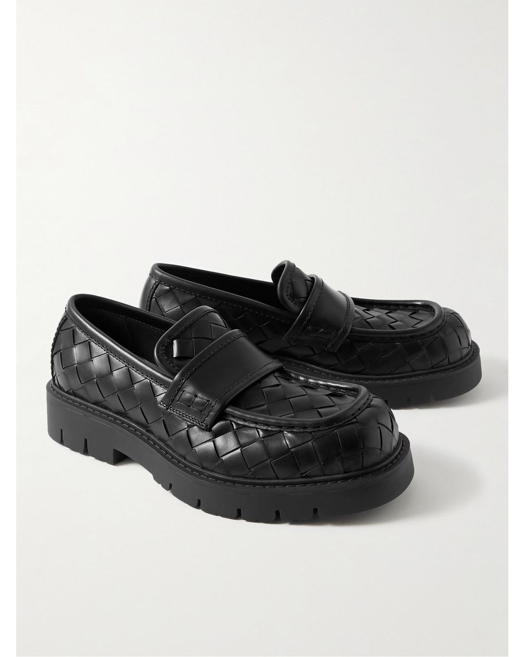 Bottega Veneta Black Haddock Intrecciato Leather Loafers for men